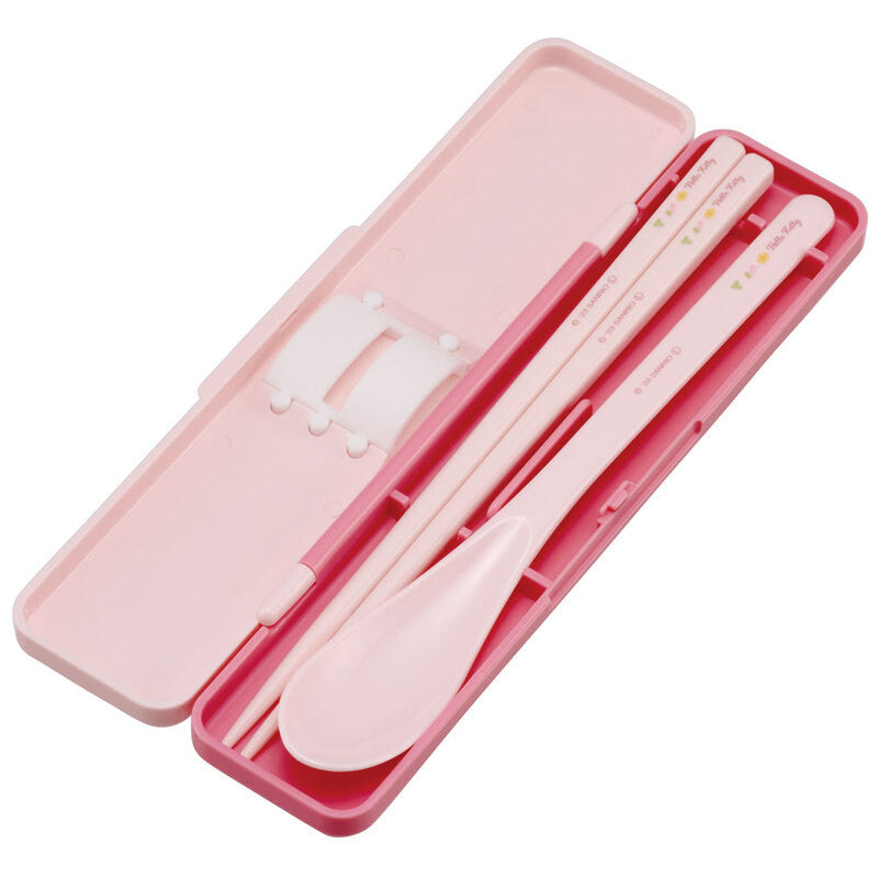 스케이터 키티 캐릭터 소리나지 않는 항균 콤비세트 (스푼,젓가락,케이스) 18cm - 주방·식기 - 하카타몰