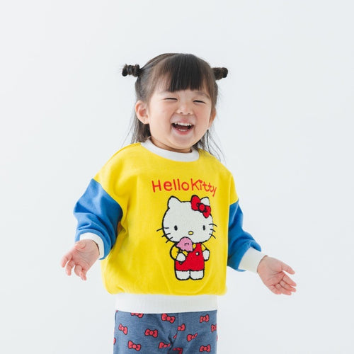 [발주상품] 산리오 헬로키티 사가라 자수 배색 맨투맨 90~100cm - 의류 - 하카타몰