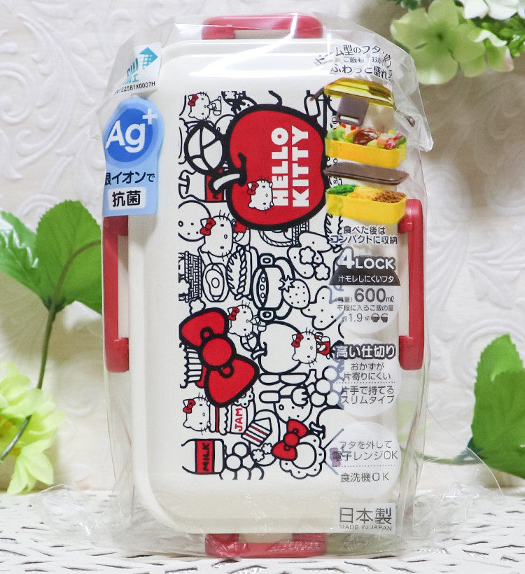 스케이터 산리오 헬로키티 Food Red 캐릭터 식기세척기대응 항균 4면락 2단 도시락 런치박스 600ml PFLW4AG - 주방·식기 - 하카타몰