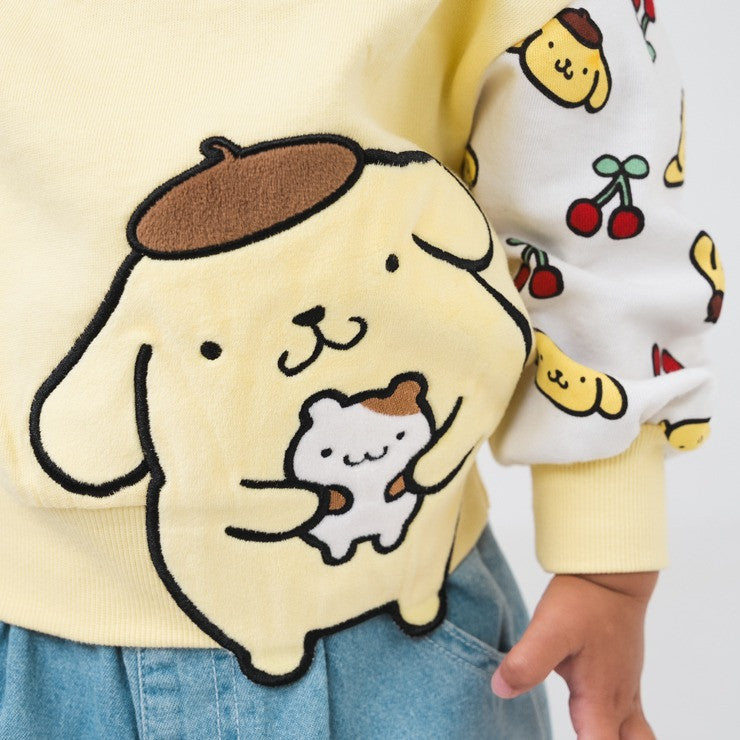 [발주상품] 산리오 폼폼푸린 페이스 소매 배색 맨투맨 80~95cm - 의류 - 하카타몰