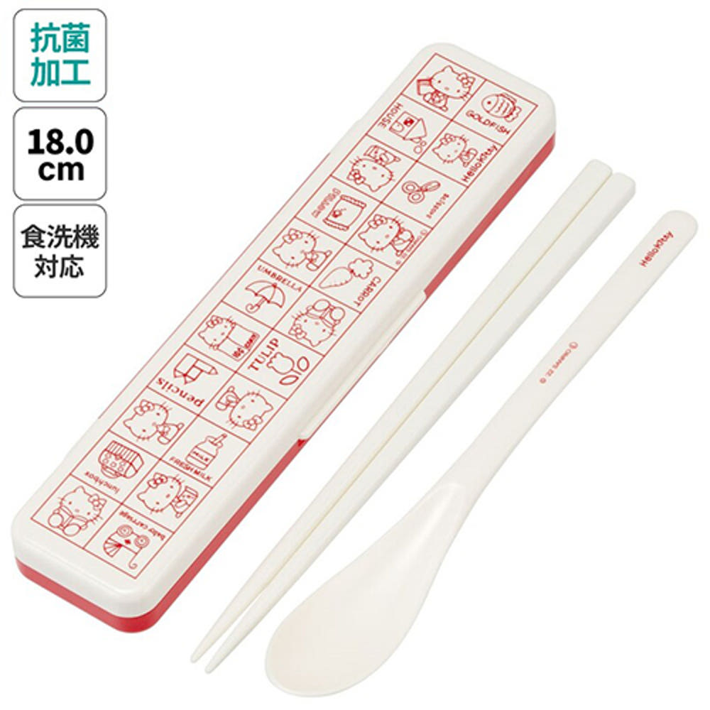 스케이터 산리오 헬로키티 레트로 캐릭터 소리나지 않는 항균 콤비세트 (스푼,젓가락,케이스) 18cm CCS3SAAG - 주방·식기 - 하카타몰