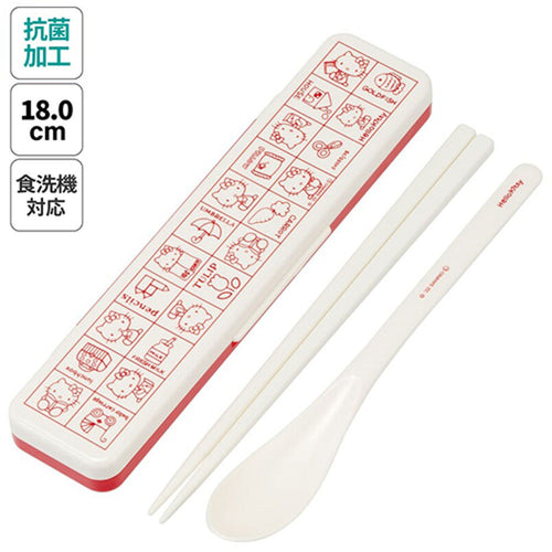 스케이터 산리오 헬로키티 레트로 캐릭터 소리나지 않는 항균 콤비세트 (스푼,젓가락,케이스) 18cm CCS3SAAG - 주방·식기 - 하카타몰