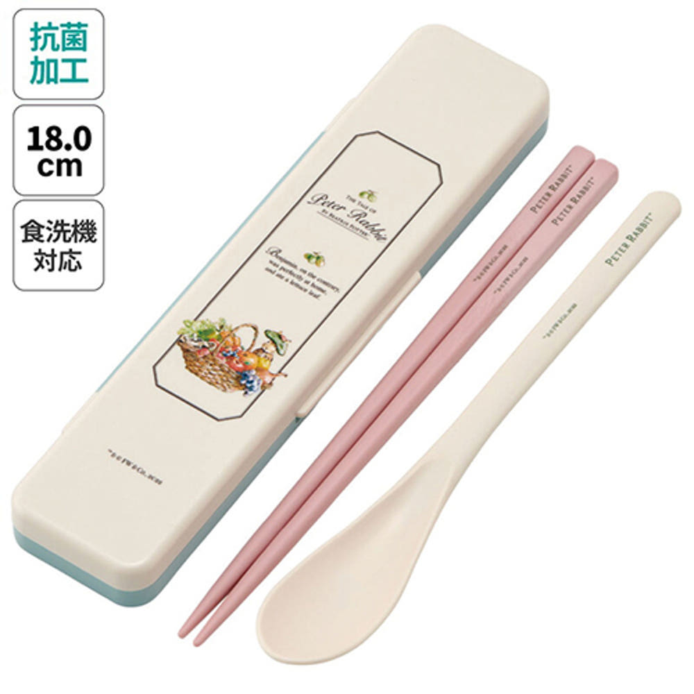 스케이터 피터 래빗 캐릭터 소리나지 않는 항균 콤비세트 (스푼,젓가락,케이스) 18cm CCS3SAAG - 주방·식기 - 하카타몰
