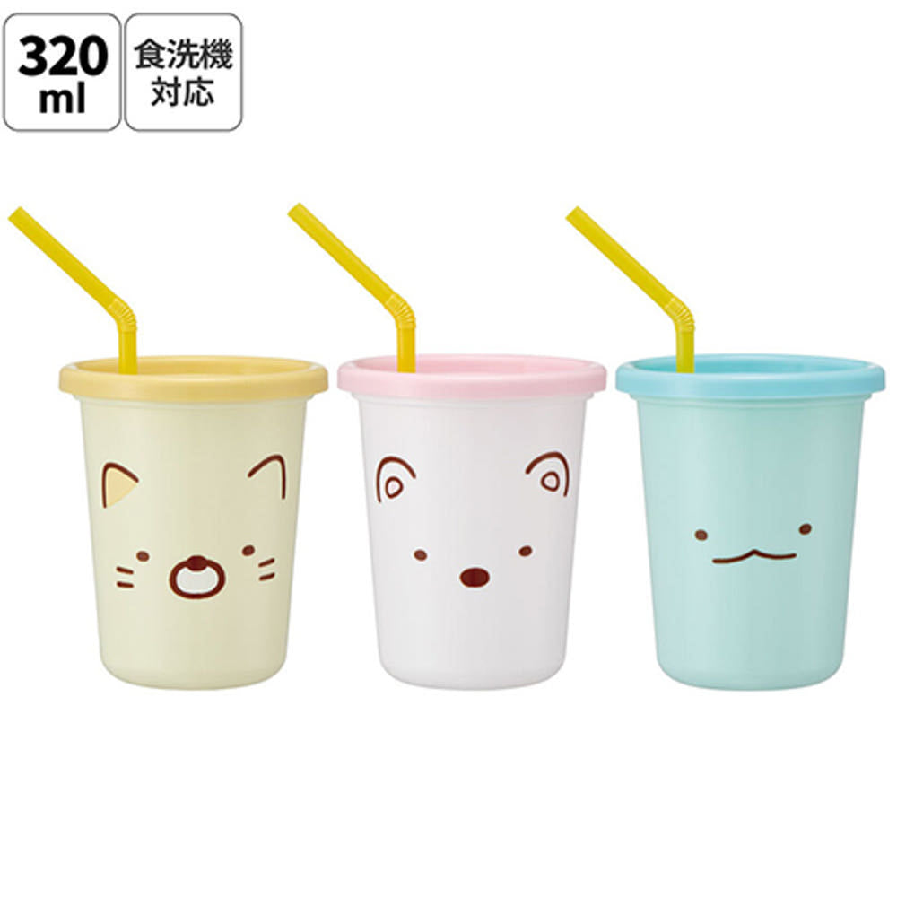 [발주상품 2~4 영업일 후 발송예정] 스케이터 스밋코구라시 페이스 캐릭터 빨대컵 3세트 320ml SIH3ST - 주방·식기 - 하카타몰