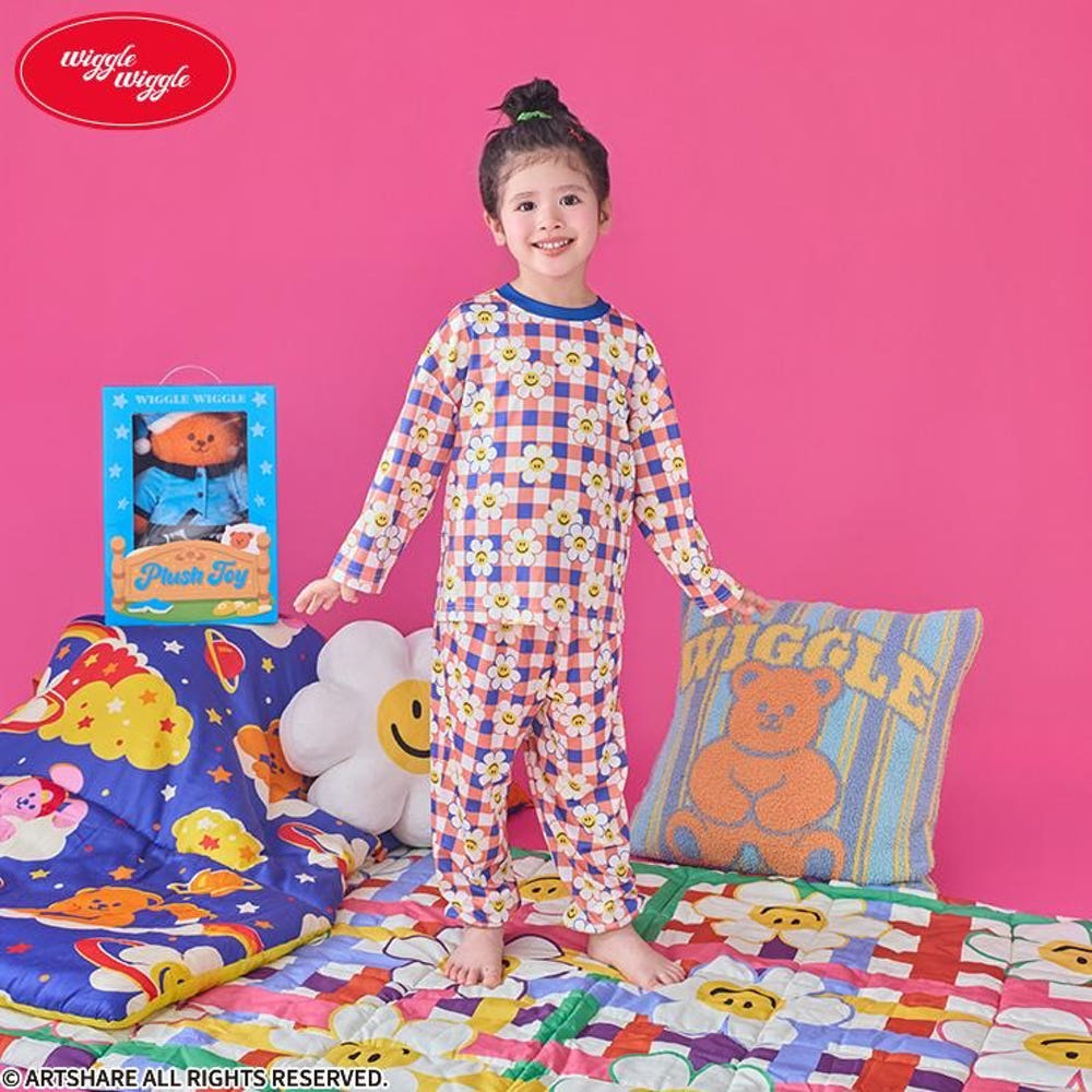 [발주상품] 위글위글 스마일 위 러브 캐릭터 체크 파자마 잠옷 100~120cm - 의류 - 하카타몰