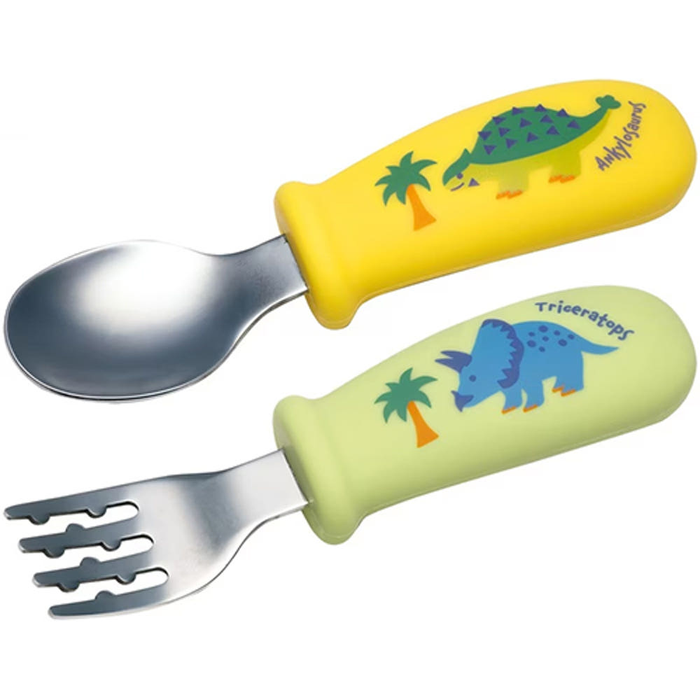 스케이터 DINOSAURS 캐릭터 잡기 쉬운 실리콘 베이비 스푼 포크 세트 12cm SHSF1 - 주방·식기 - 하카타몰