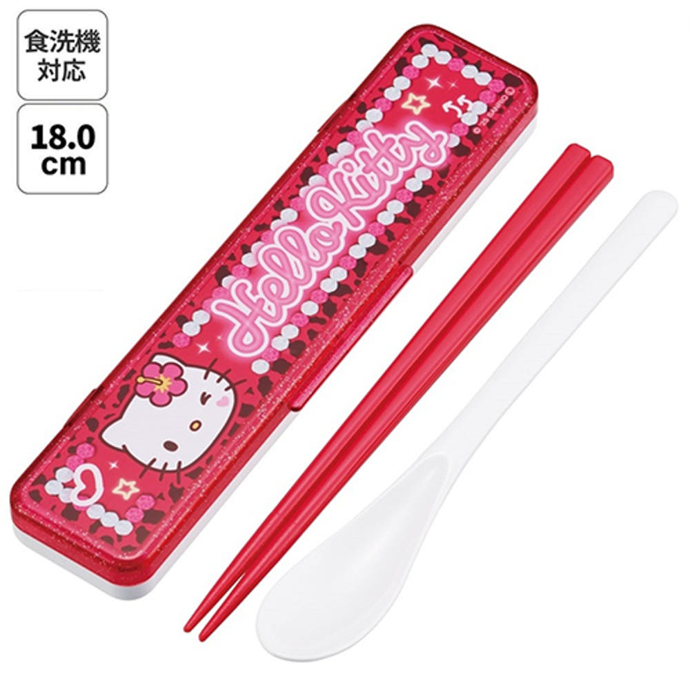 스케이터 산리오 헬로키티 스쿨 캐릭터 소리나지 않는 콤비세트 (스푼,젓가락,케이스) 18cm CCS3SA - 주방·식기 - 하카타몰