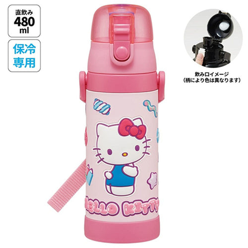 스케이터 산리오 헬로키티 캐릭터 3D 원푸쉬 보냉 스테인리스 다이렉트 보틀 480ml SDPV5 - 주방·식기 - 하카타몰