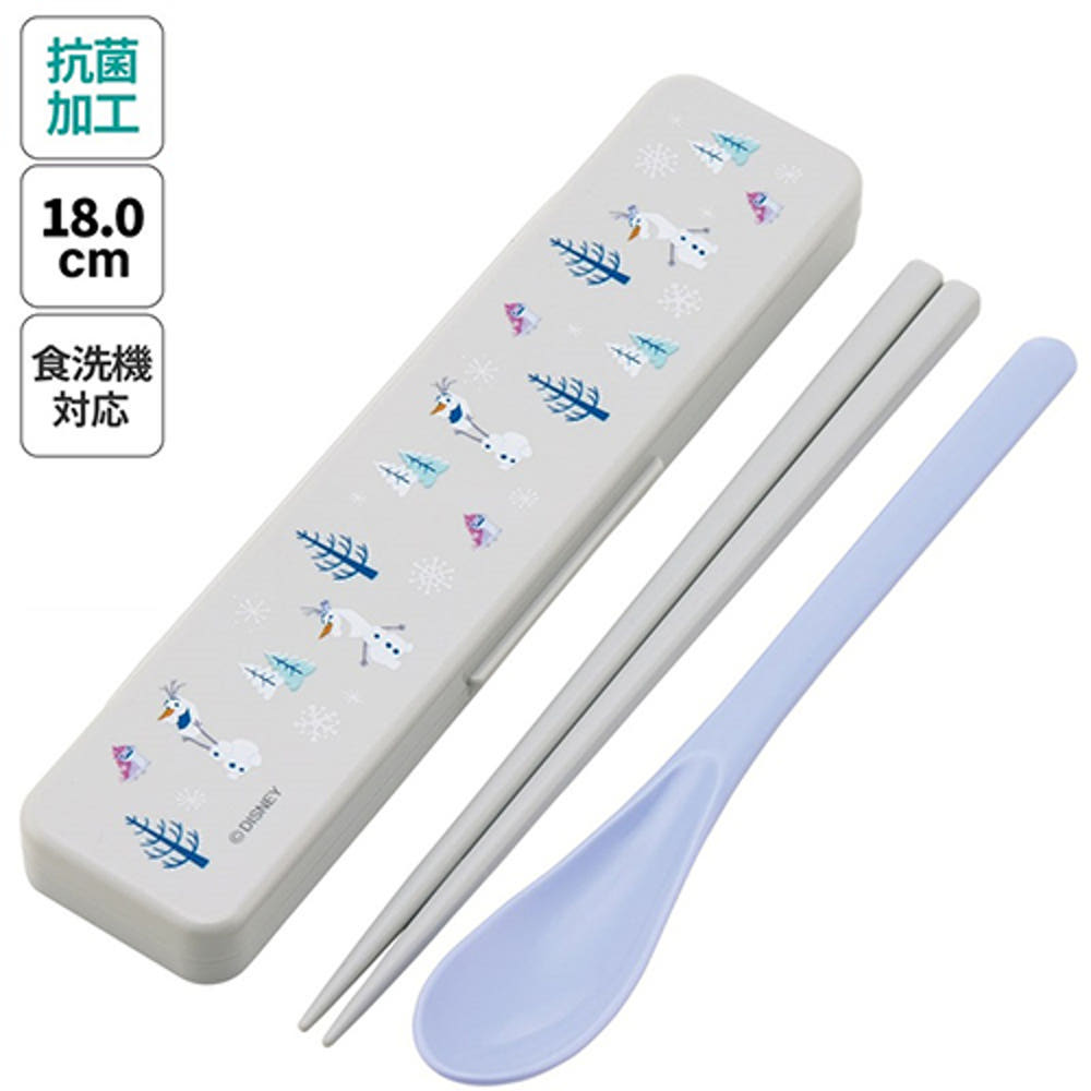 [발주상품 2~4 영업일 후 발송예정] 스케이터 올라프 캐릭터 소리나지 않는 항균 콤비세트 (스푼,젓가락,케이스) 18cm CCS3SAAG - 주방·식기 - 하카타몰