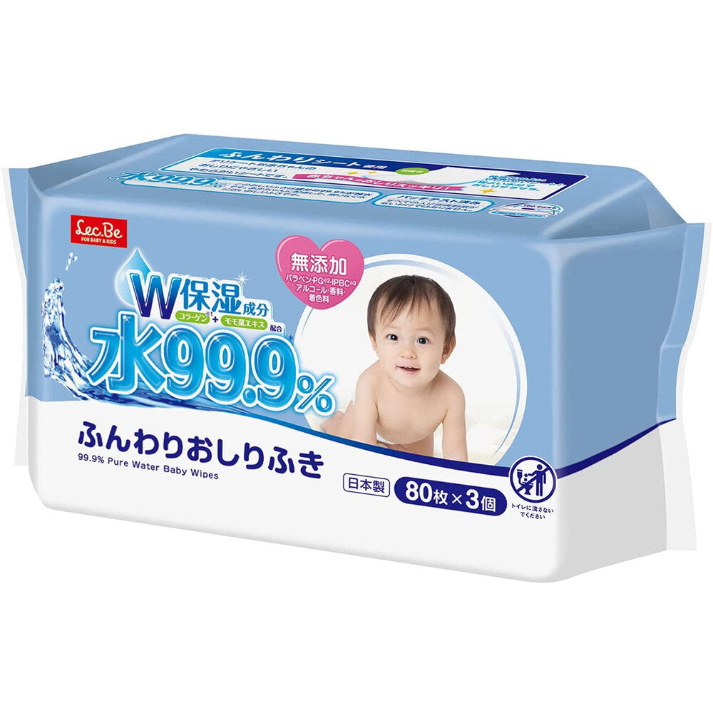 물 99.9% 부드러운 아기 엉덩이 물티슈 80매×3팩 대표 이미지