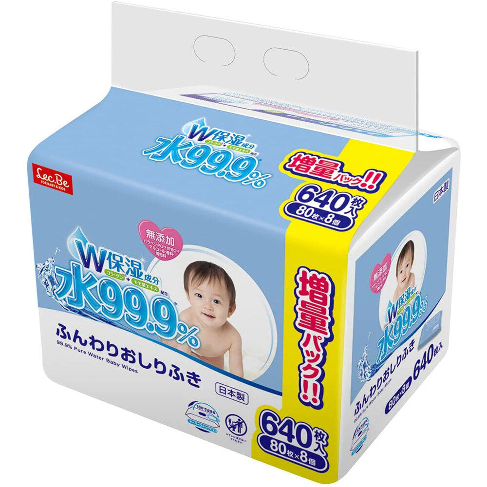 물 99.9% 부드러운 아기 엉덩이 물티슈 80매×8팩 대표 이미지