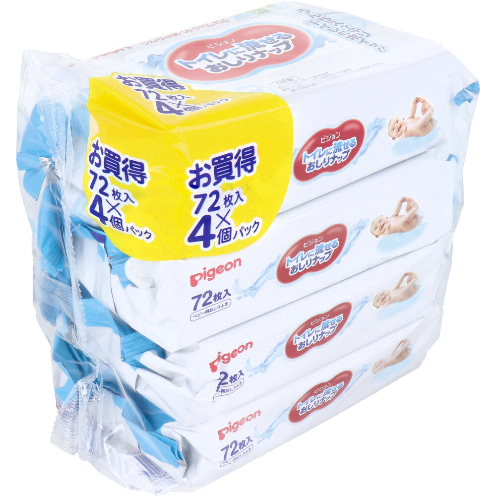 피죤 변기에 버리는 아기 물티슈 72매×4팩 상세 이미지 4
