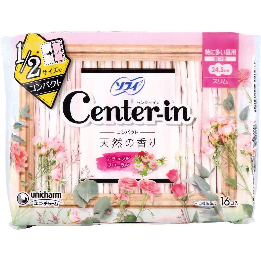 소피 센터인 컴팩트 1/2 슬림 생리대 특히 양 많은 낮용 날개형 내추럴 플로럴 향 24.5cm 16개