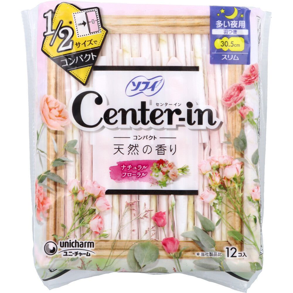 소피 센터인 컴팩트 1/2 슬림 생리대 양 많은 밤용 날개형 내추럴 플로럴 향 30.5cm 12개