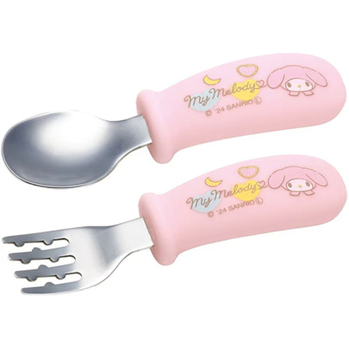 [발주상품 2~4 영업일 후 발송예정] 스케이터 산리오 마이멜로디 캐릭터 잡기 쉬운 실리콘 베이비 스푼 포크 세트 12cm SHSF1 - 주방·식기 - 하카타몰