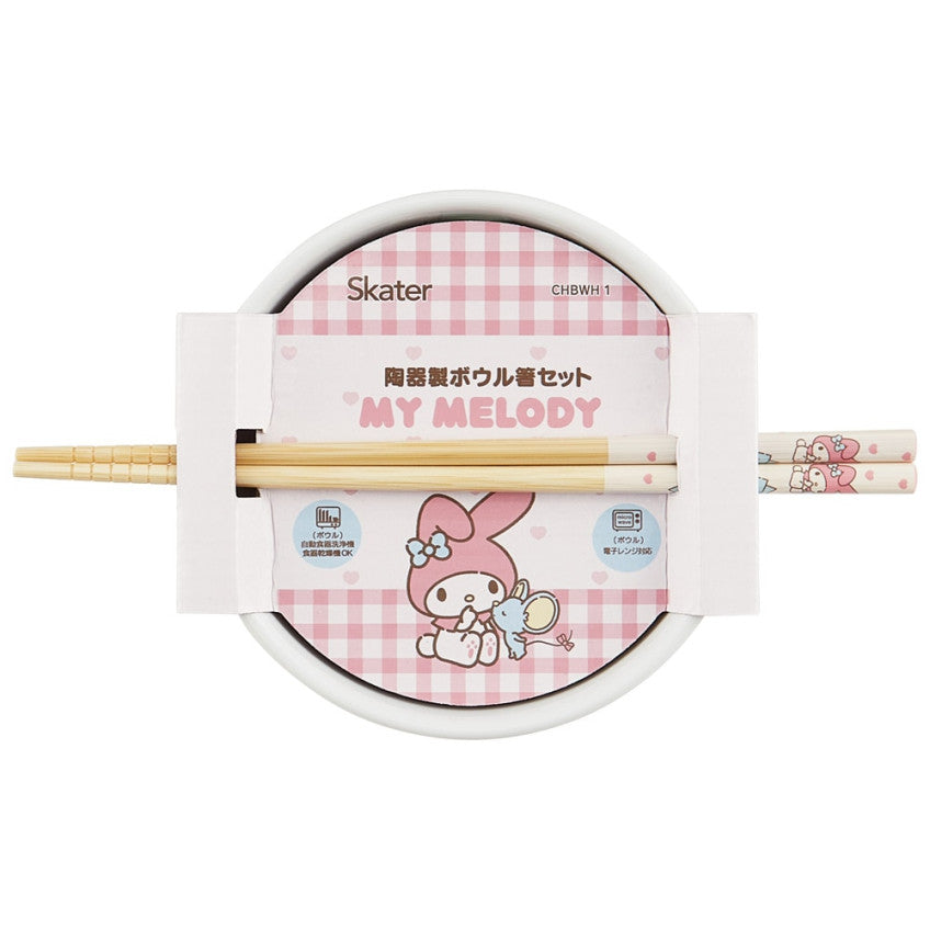 스케이터 산리오 마이멜로디 캐릭터 도자기 돈부리 그릇 젓가락 세트 CHBWH1 - 주방·식기 - 하카타몰