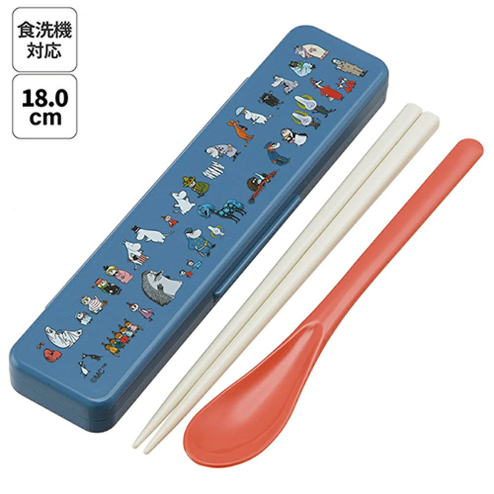 스케이터 무민 80 캐릭터 소리나지 않는 콤비세트 (스푼,젓가락,케이스) 18cm CCS3SA - 주방·식기 - 하카타몰