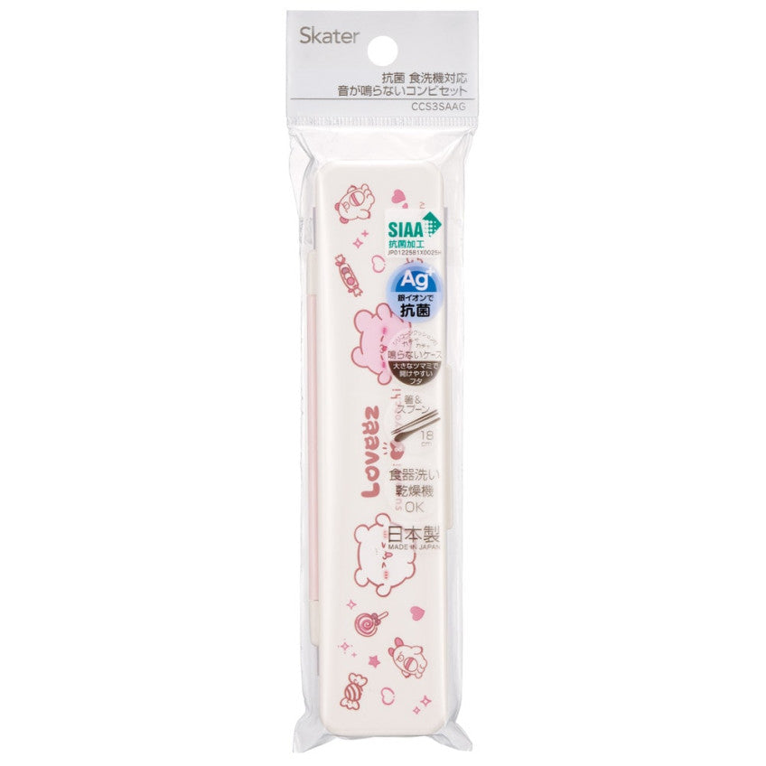 [발주상품 2~4 영업일 후 발송예정] 스케이터 라부이즈 캐릭터 소리나지 않는 항균 콤비세트 (스푼,젓가락,케이스) 18cm CCS3SAAG - 주방·식기 - 하카타몰