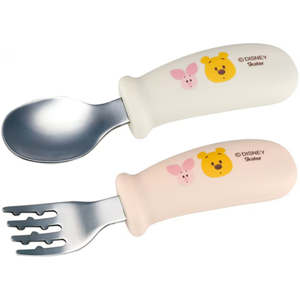 [발주상품 2~4 영업일 후 발송예정] 스케이터 곰돌이푸 캐릭터 잡기 쉬운 실리콘 베이비 스푼 포크 세트 12cm SHSF1 - 주방·식기 - 하카타몰