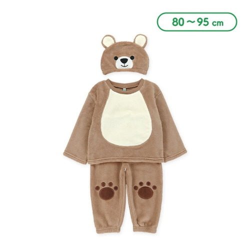 [발주상품] 곰 플리스 모자 포함 상하복 3종 세트 80~95cm - 하카타몰