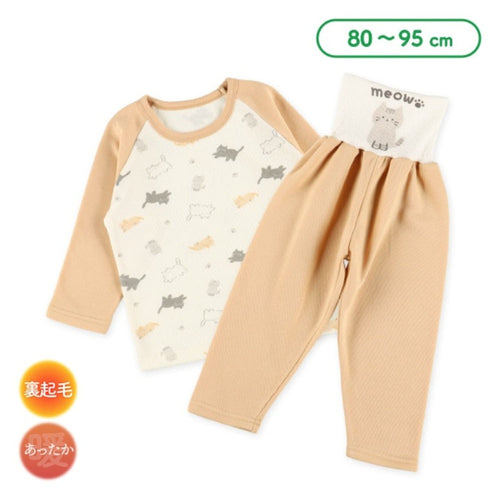 [발주상품] 고양이 안감 기모 복대형 래글런 긴팔 잠옷 상하세트 80~95cm - 의류 - 하카타몰